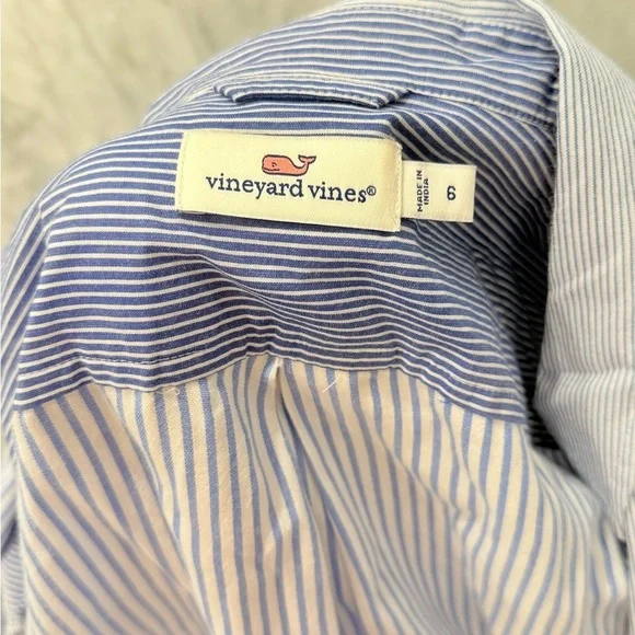 Vineyard Vines Blue White Stripe Mix Cotton Button Up Shirt Size 6 Preppy Classi - Picture 10 of 11